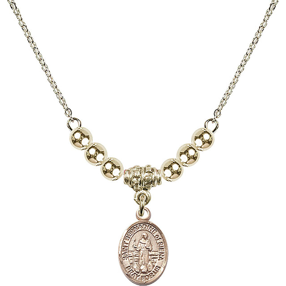 14kt Gold Filled Saint Bernadine of Sienna Birthstone Necklace with Gold Filled Beads - 9387