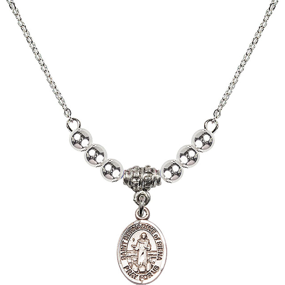 Sterling Silver Saint Bernadine of Sienna Birthstone Necklace with Sterling Silver Beads - 9387