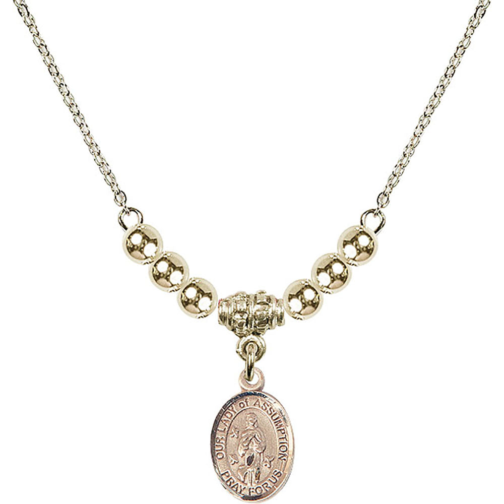 14kt Gold Filled Our Lady of Assumption Birthstone Necklace with Gold Filled Beads - 9388