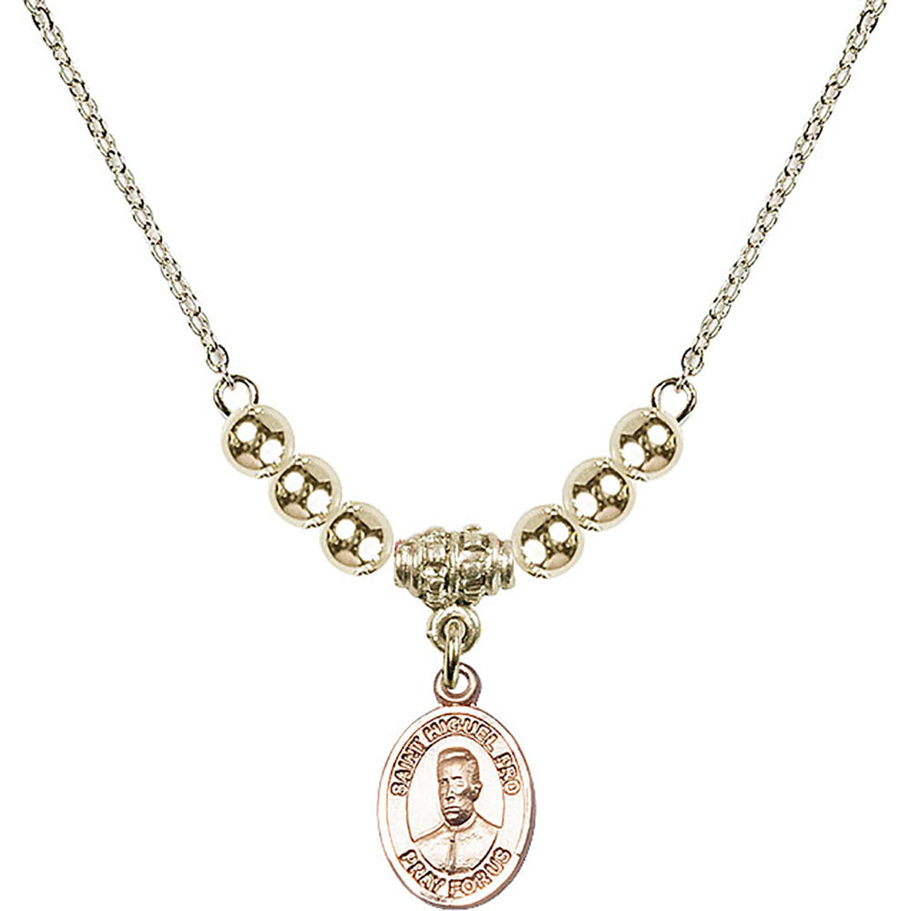 14kt Gold Filled Blessed Miguel Pro Birthstone Necklace with Gold Filled Beads - 9389
