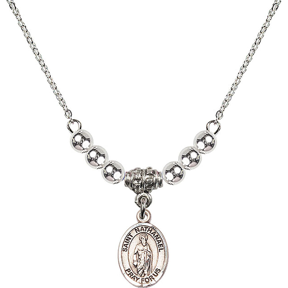 Sterling Silver Saint Nathanael Birthstone Necklace with Sterling Silver Beads - 9398
