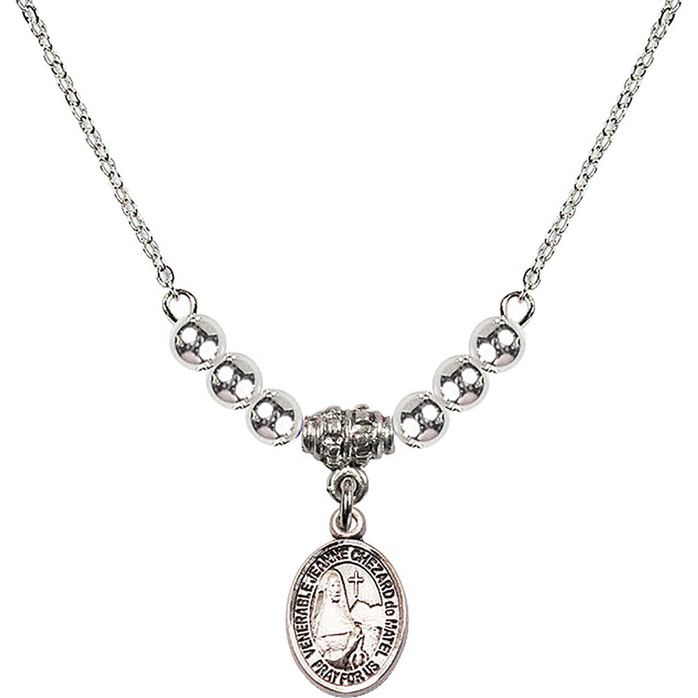 Sterling Silver Saint Jeanne Chezard de Matel Birthstone Necklace with Sterling Silver Beads - 9401