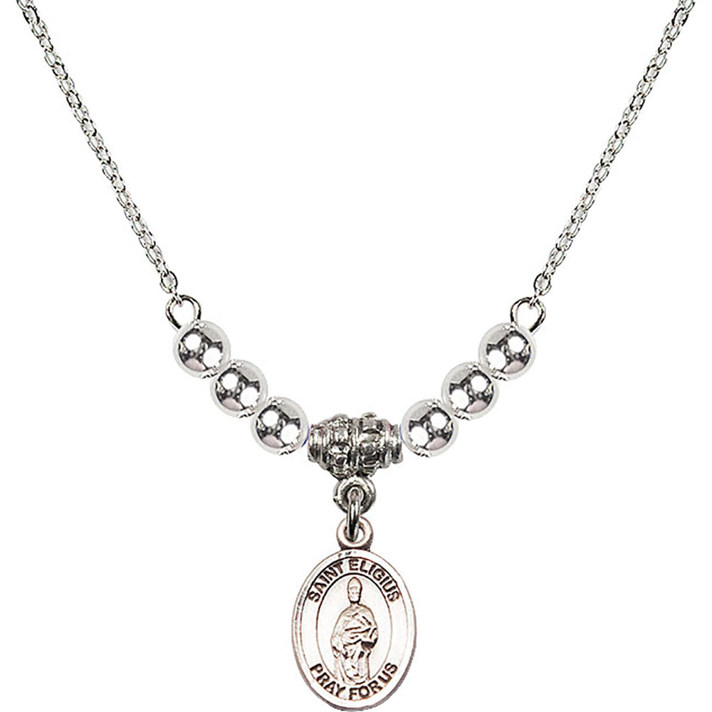 Sterling Silver Saint Eligius Birthstone Necklace with Sterling Silver Beads - 9402