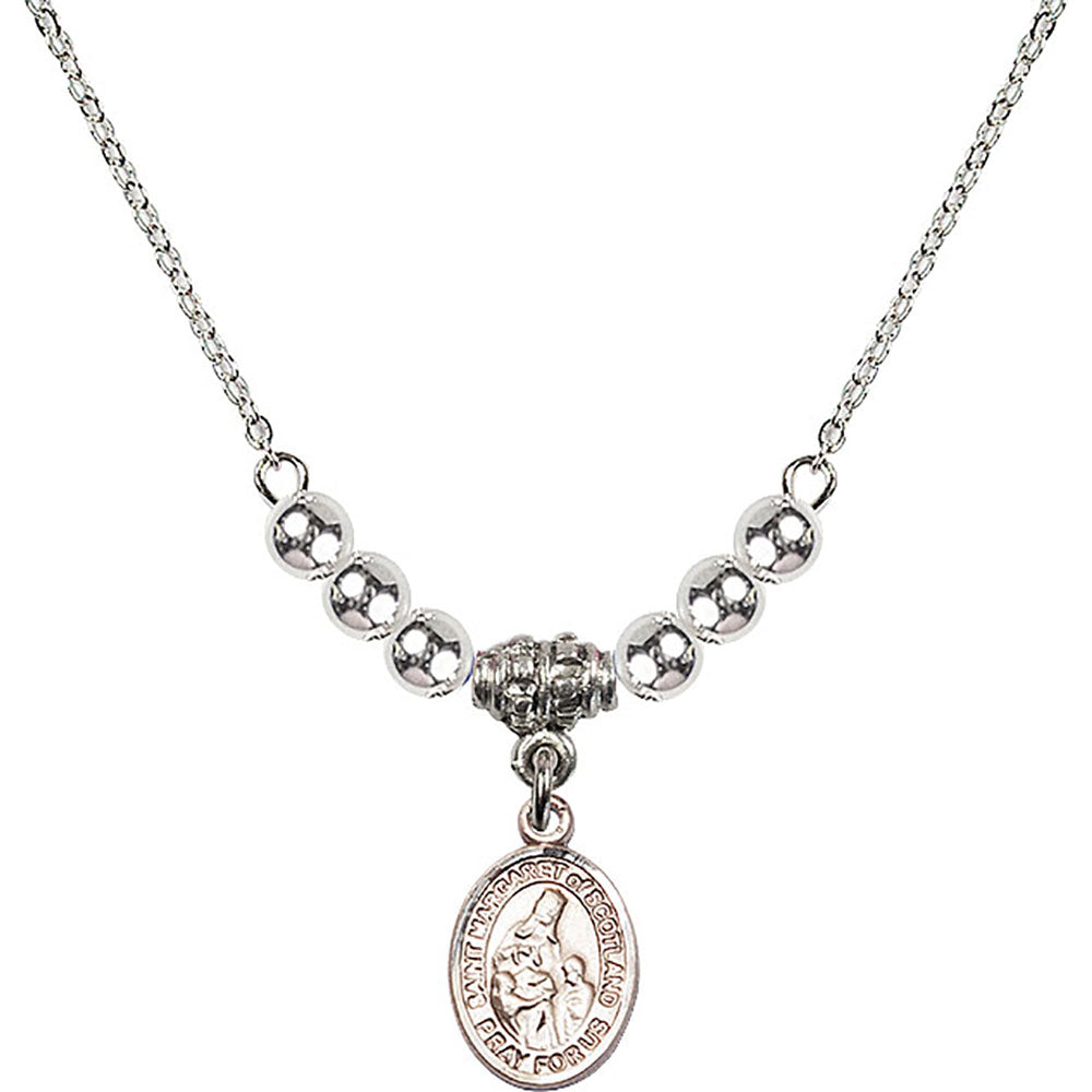 Sterling Silver Saint Margaret of Scotland Birthstone Necklace with Sterling Silver Beads - 9407