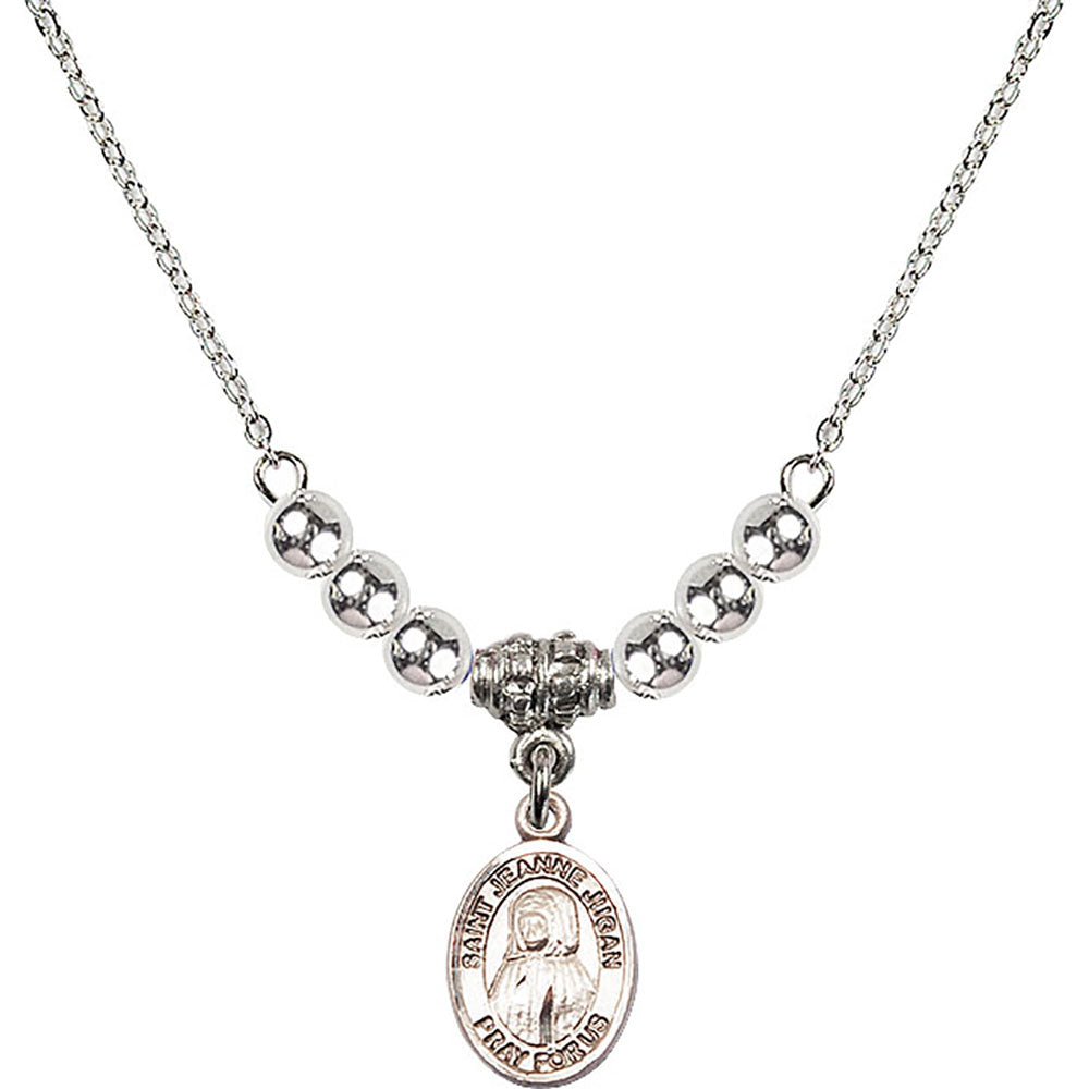 Sterling Silver Saint Jeanne Jugan Birthstone Necklace with Sterling Silver Beads - 9409