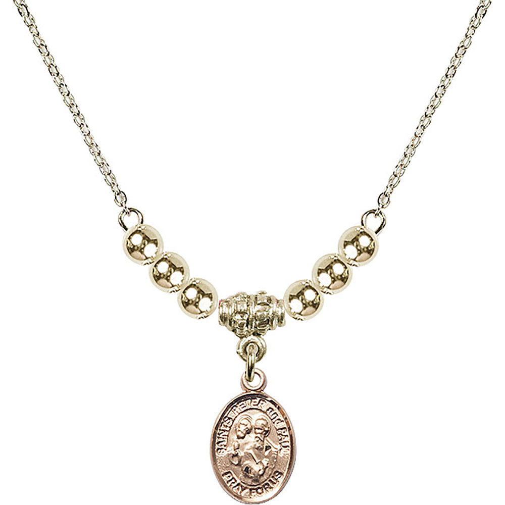 14kt Gold Filled Saints Peter & Paul Birthstone Necklace with Gold Filled Beads - 9410