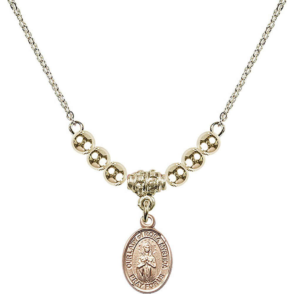 14kt Gold Filled Our Lady of Rosa Mystica Birthstone Necklace with Gold Filled Beads - 9413