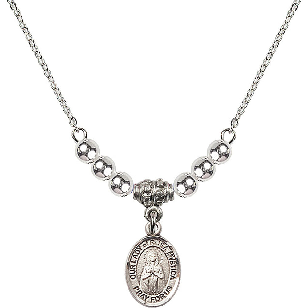 Sterling Silver Our Lady of Rosa Mystica Birthstone Necklace with Sterling Silver Beads - 9413