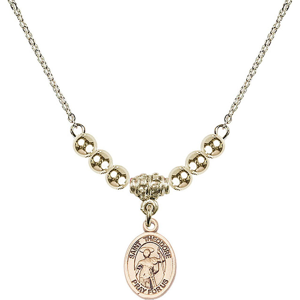 14kt Gold Filled Saint Theodore Stratelates Birthstone Necklace with Gold Filled Beads - 9415