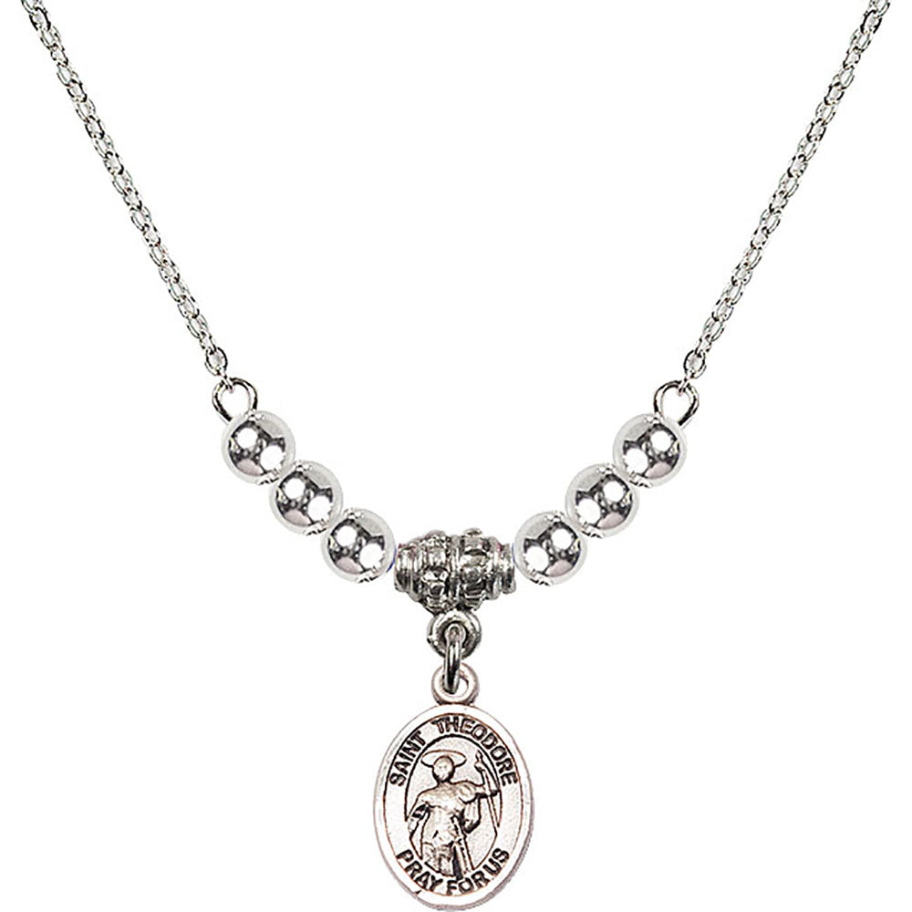 Sterling Silver Saint Theodore Stratelates Birthstone Necklace with Sterling Silver Beads - 9415