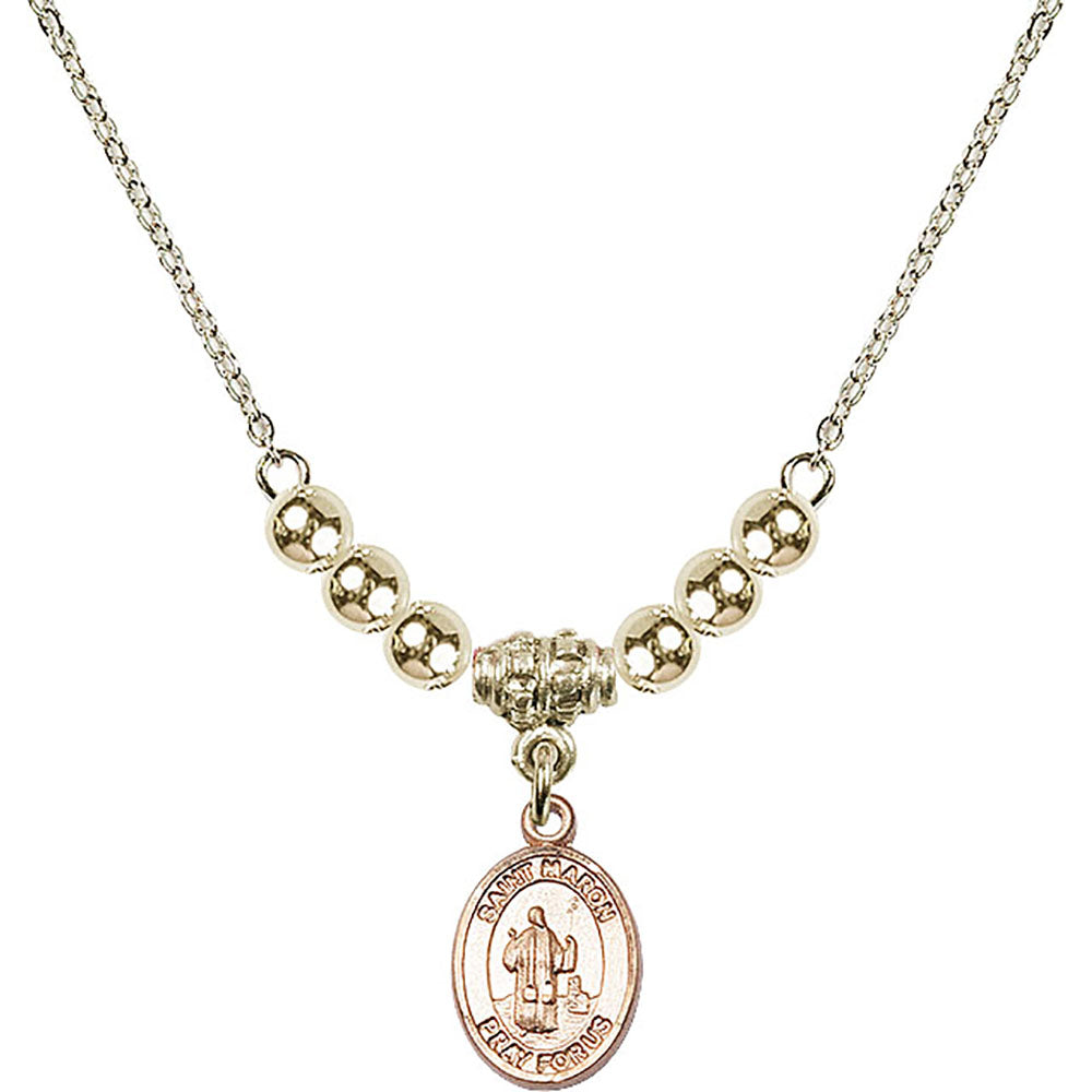14kt Gold Filled Saint Maron Birthstone Necklace with Gold Filled Beads - 9417