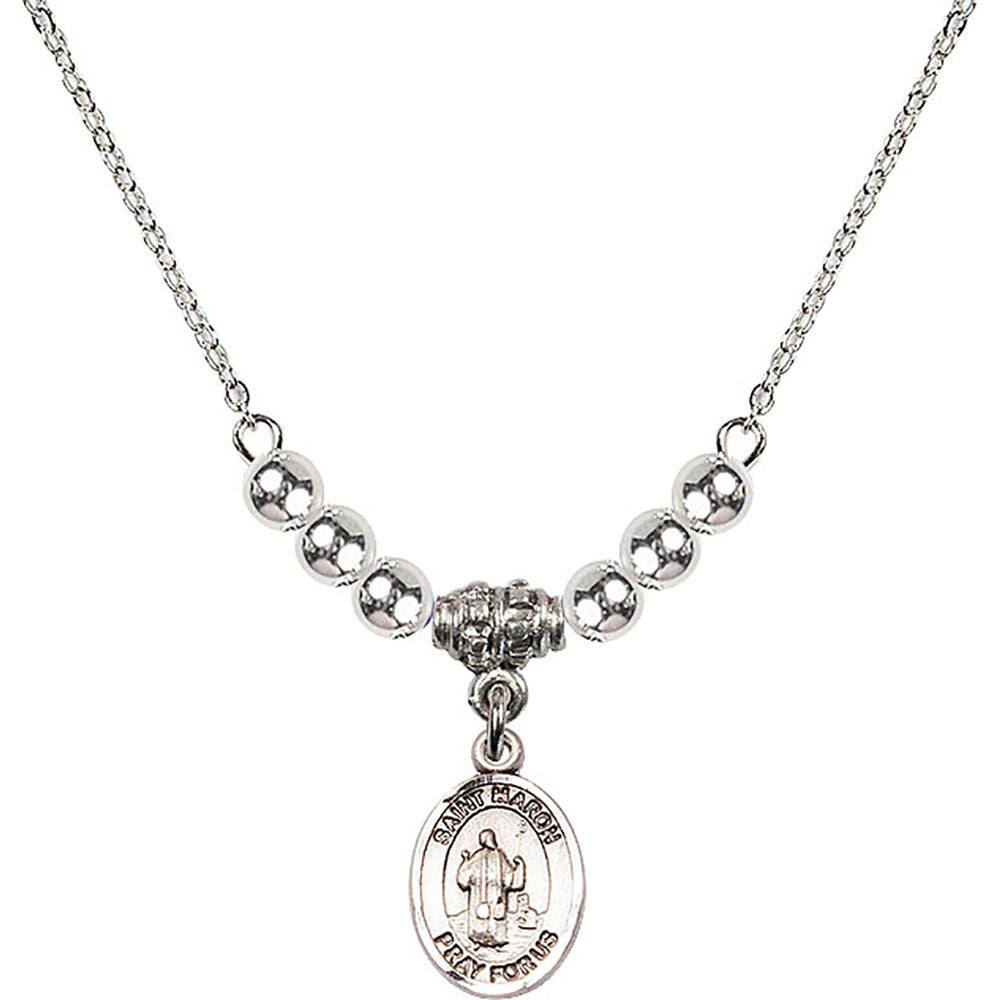 Sterling Silver Saint Maron Birthstone Necklace with Sterling Silver Beads - 9417