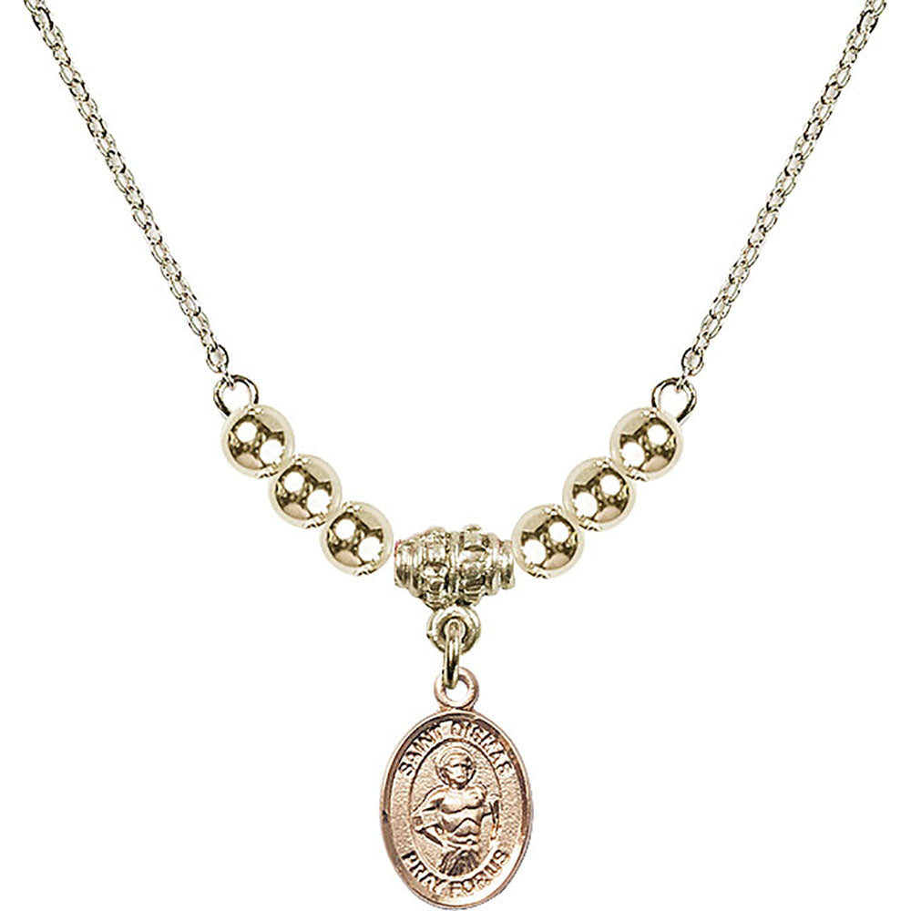 14kt Gold Filled Saint Dismas Birthstone Necklace with Gold Filled Beads - 9418