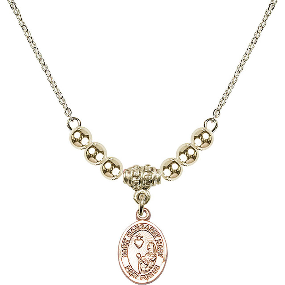 14kt Gold Filled Saint Margaret Mary Alacoque Birthstone Necklace with Gold Filled Beads - 9420