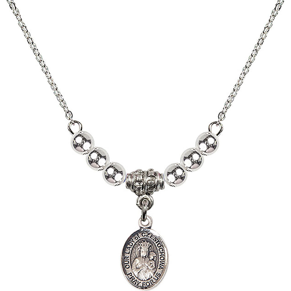 Sterling Silver Our Lady of Czestochowa Birthstone Necklace with Sterling Silver Beads - 9421
