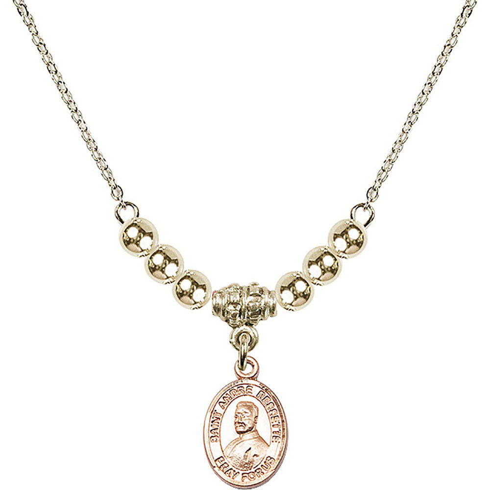 14kt Gold Filled Saint Andre Bessette Birthstone Necklace with Gold Filled Beads - 9424