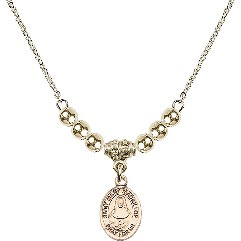 14kt Gold Filled Saint Mary Mackillop Birthstone Necklace with Gold Filled Beads - 9425