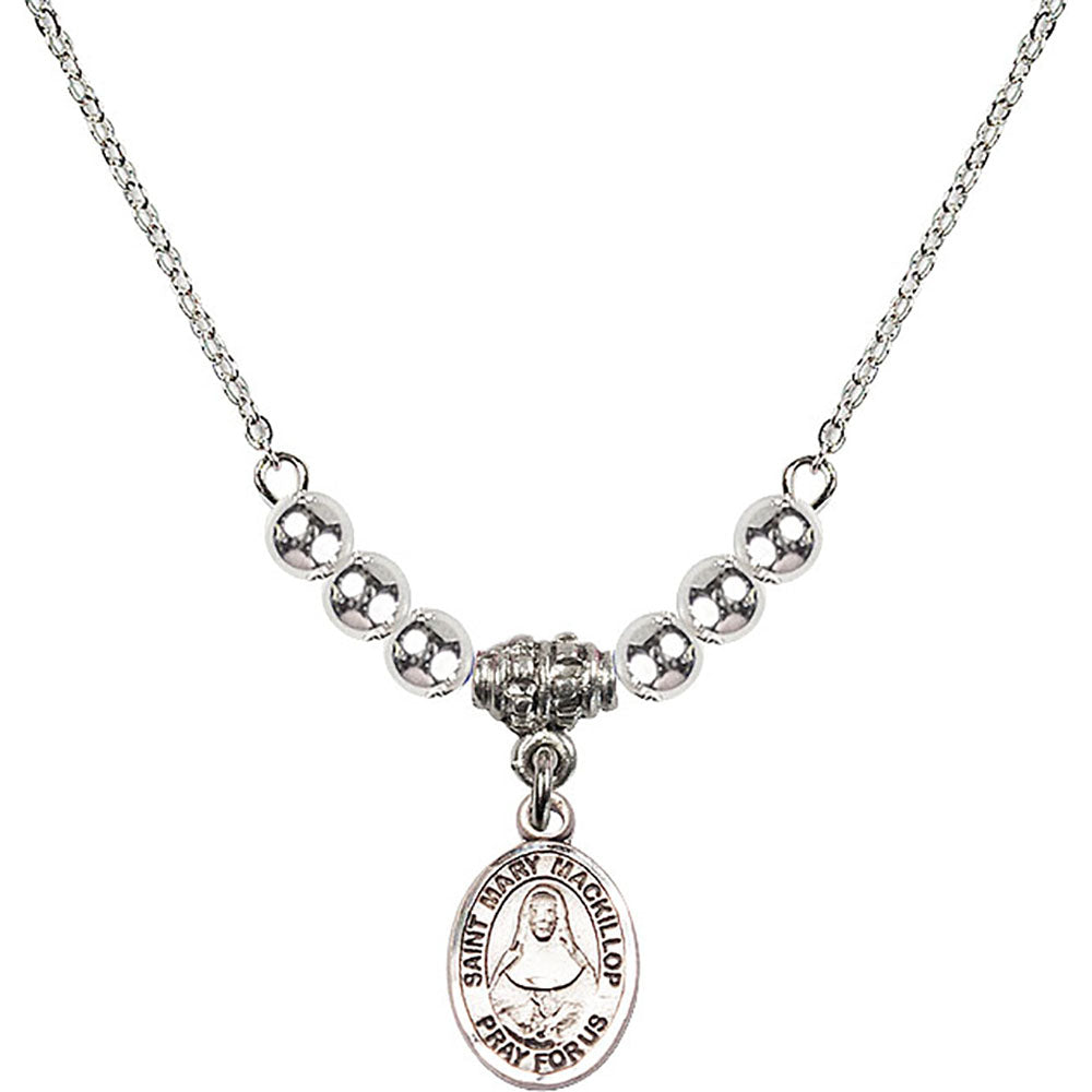 Sterling Silver Saint Mary Mackillop Birthstone Necklace with Sterling Silver Beads - 9425