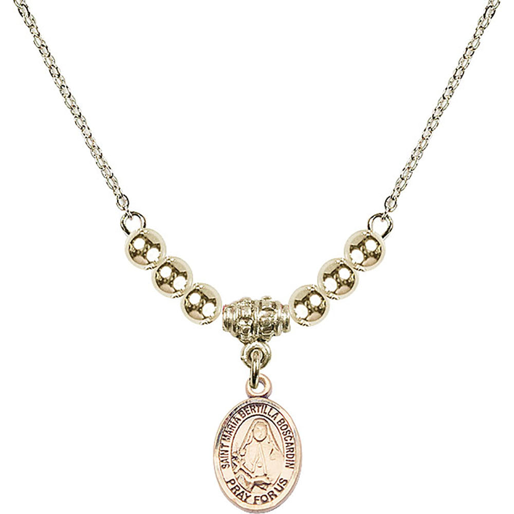 14kt Gold Filled Saint Maria Bertilla Boscardin Birthstone Necklace with Gold Filled Beads - 9428