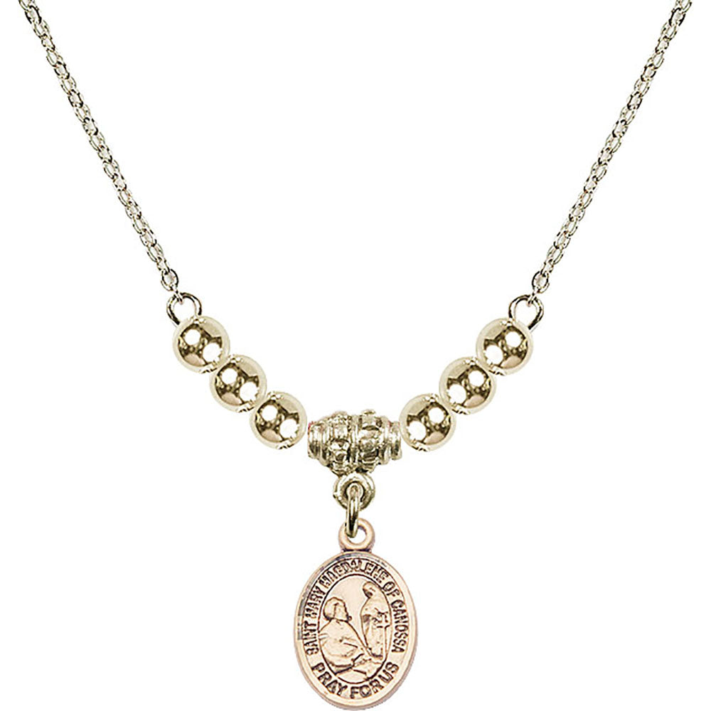 14kt Gold Filled Saint Mary Magdalene of Canossa Birthstone Necklace with Gold Filled Beads - 9429