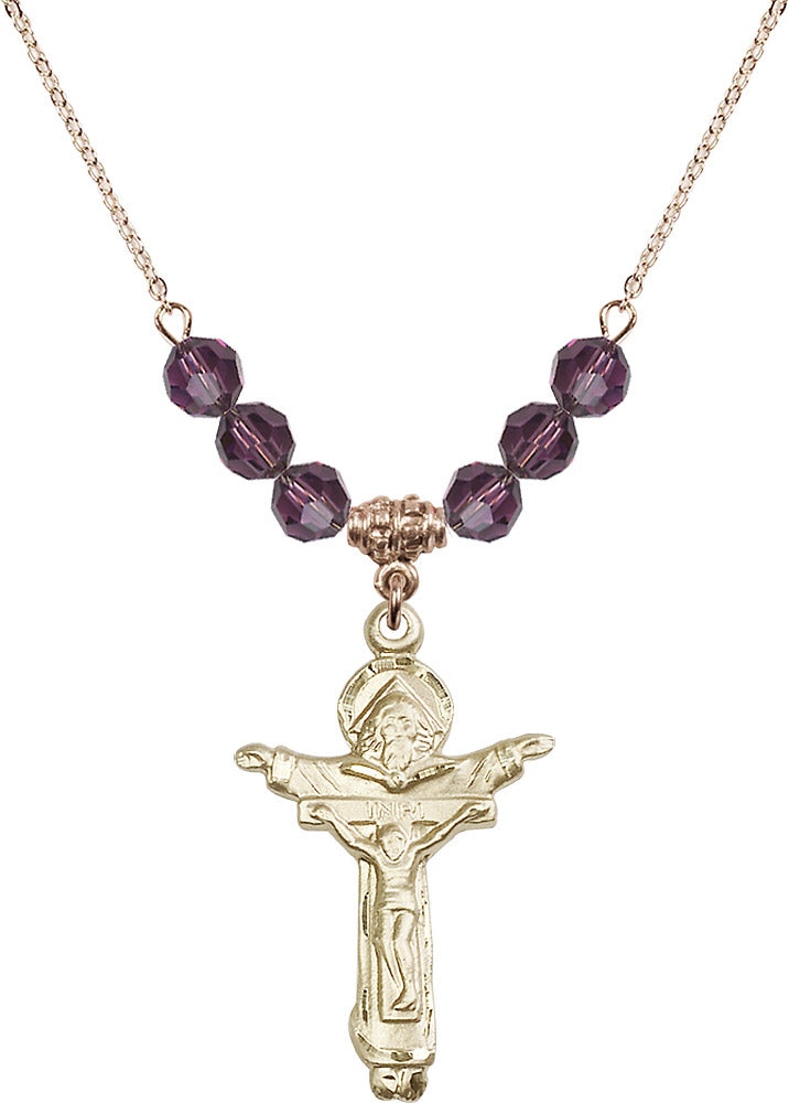 14kt Gold Filled Trinity Crucifix Birthstone Necklace with Amethyst Beads - 0065