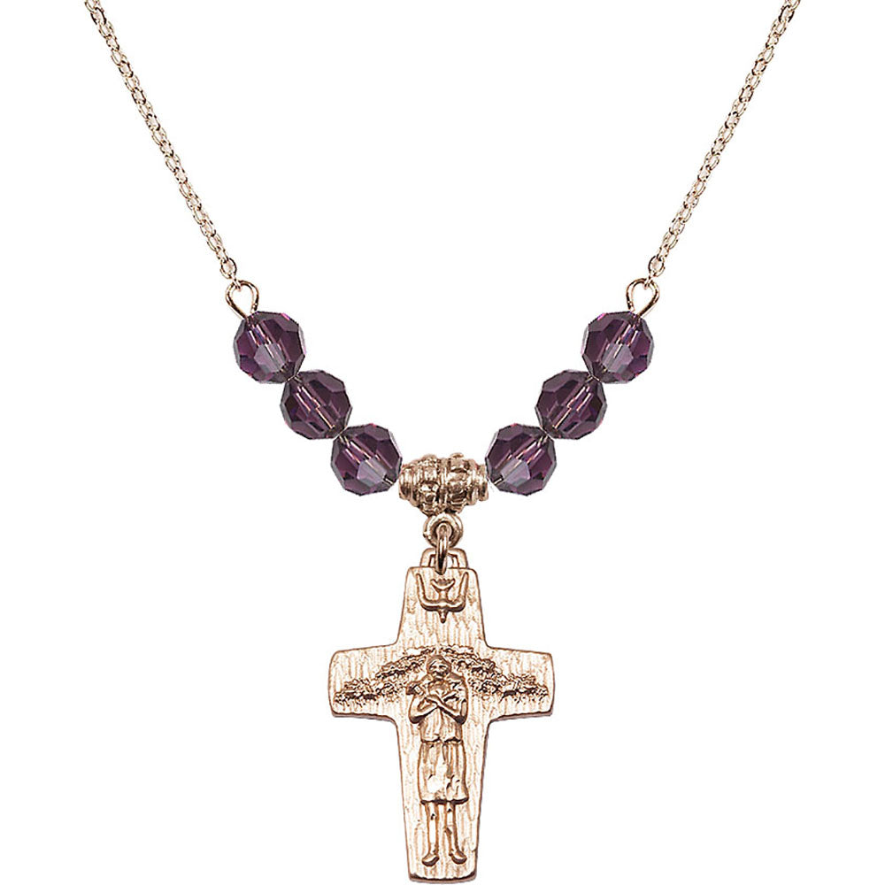 14kt Gold Filled Papal Crucifix Birthstone Necklace with Amethyst Beads - 0569