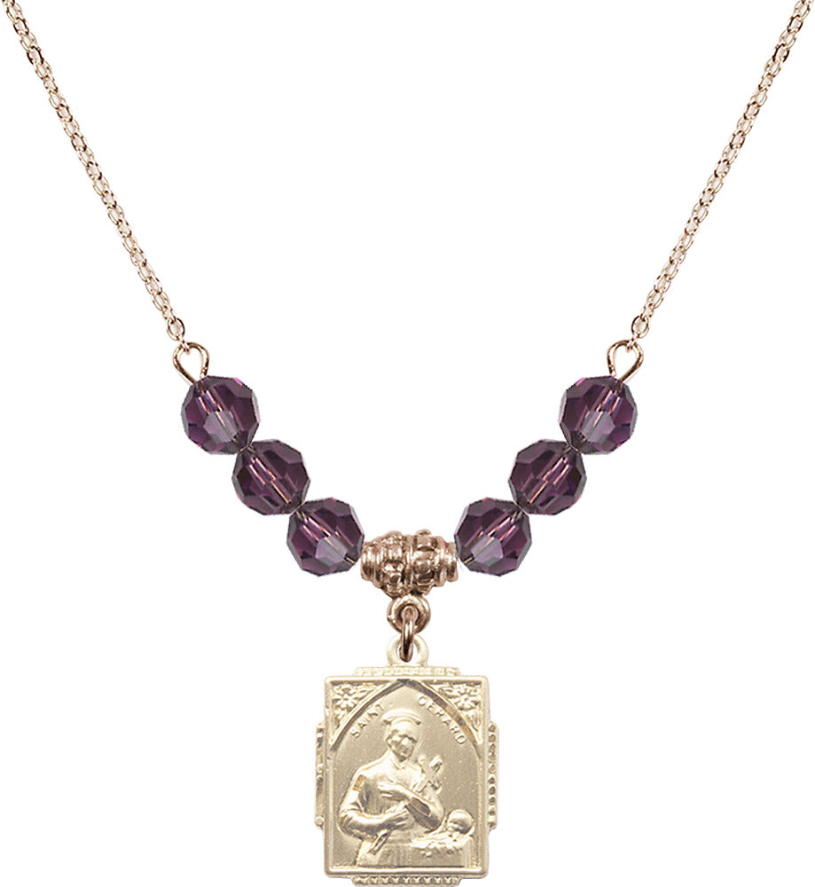 14kt Gold Filled Saint Gerard Birthstone Necklace with Amethyst Beads - 0804