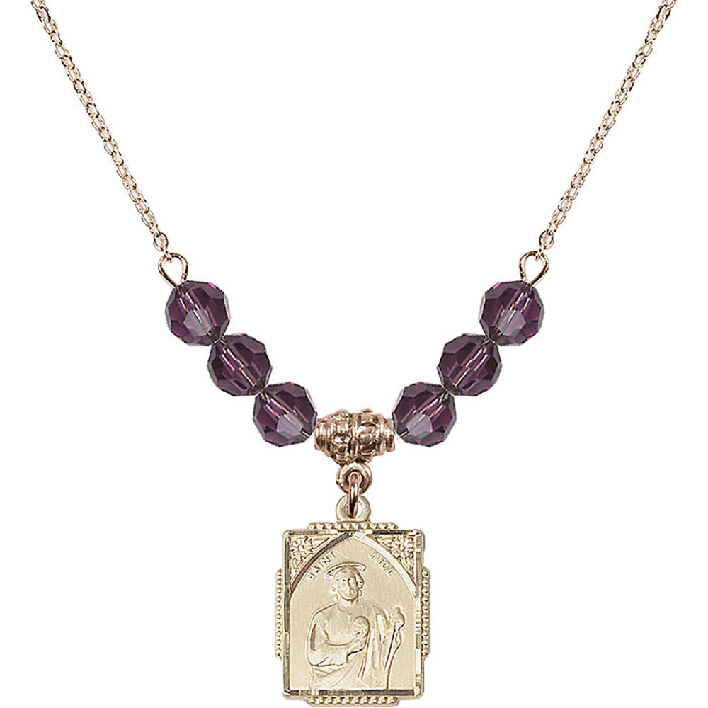 14kt Gold Filled Saint Jude Birthstone Necklace with Amethyst Beads - 0804
