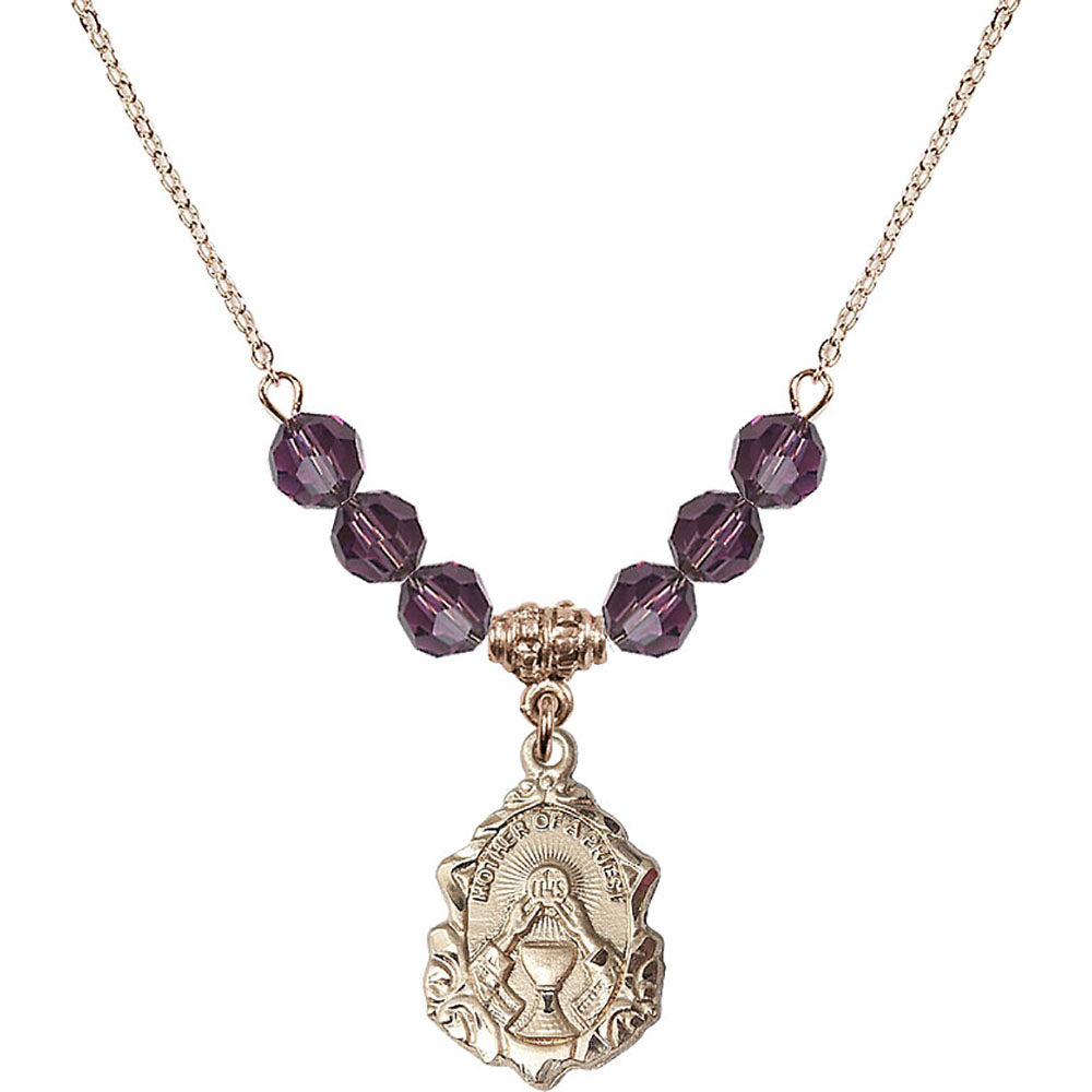 14kt Gold Filled Mother of a Priest Birthstone Necklace with Amethyst Beads - 0811
