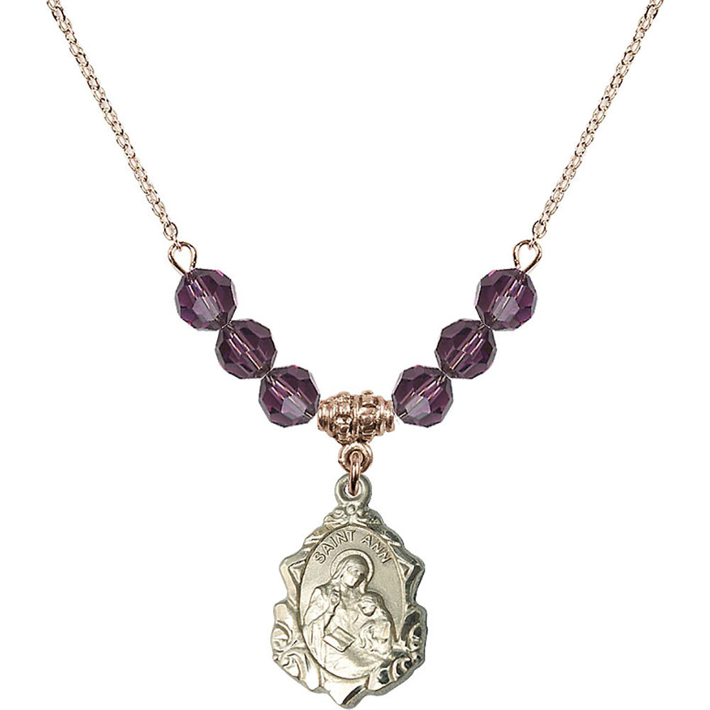 14kt Gold Filled Saint Ann Birthstone Necklace with Amethyst Beads - 0822