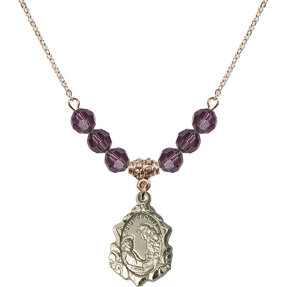 14kt Gold Filled Saint Cecilia Birthstone Necklace with Amethyst Beads - 0822