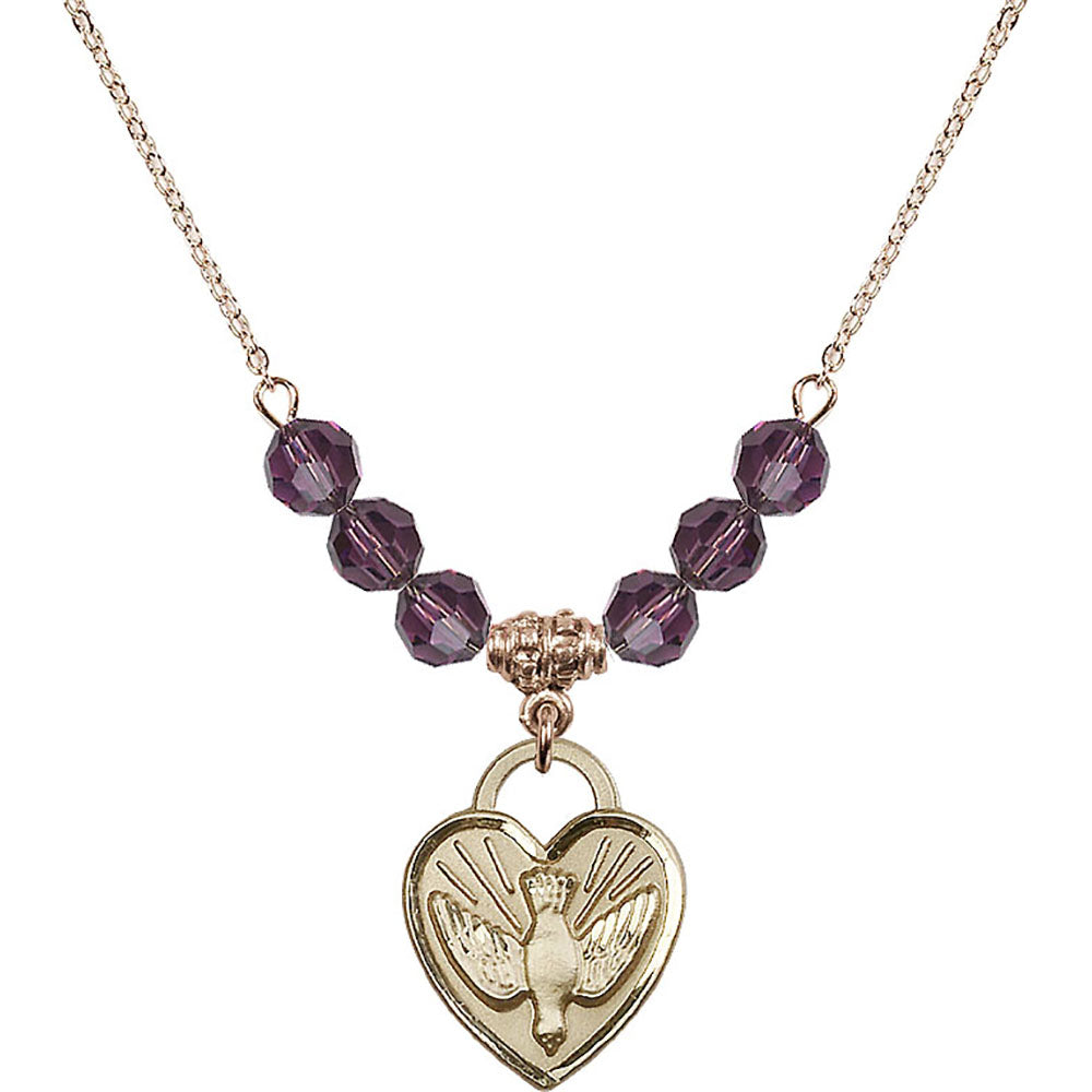 14kt Gold Filled Confirmation Heart Birthstone Necklace with Amethyst Beads - 3205