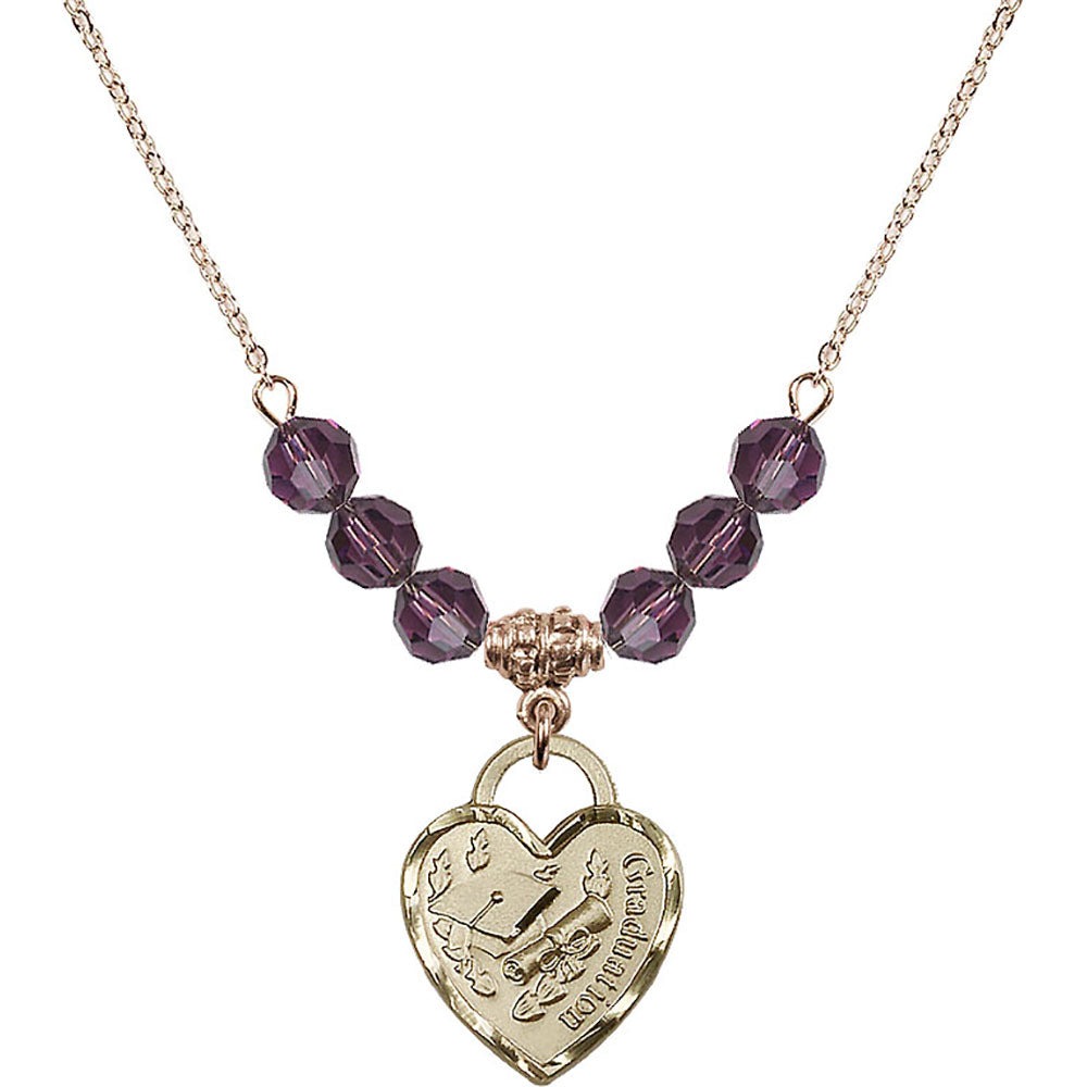 14kt Gold Filled Graduation Heart Birthstone Necklace with Amethyst Beads - 3206