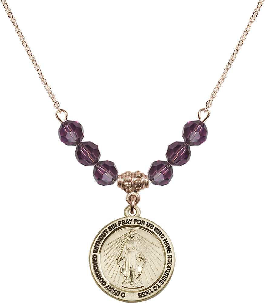 14kt Gold Filled Miraculous Birthstone Necklace with Amethyst Beads - 4056