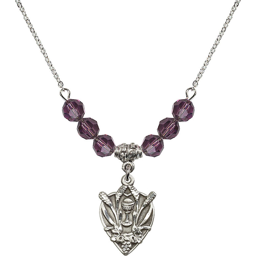 Sterling Silver Communion Birthstone Necklace with Amethyst Beads - 4200