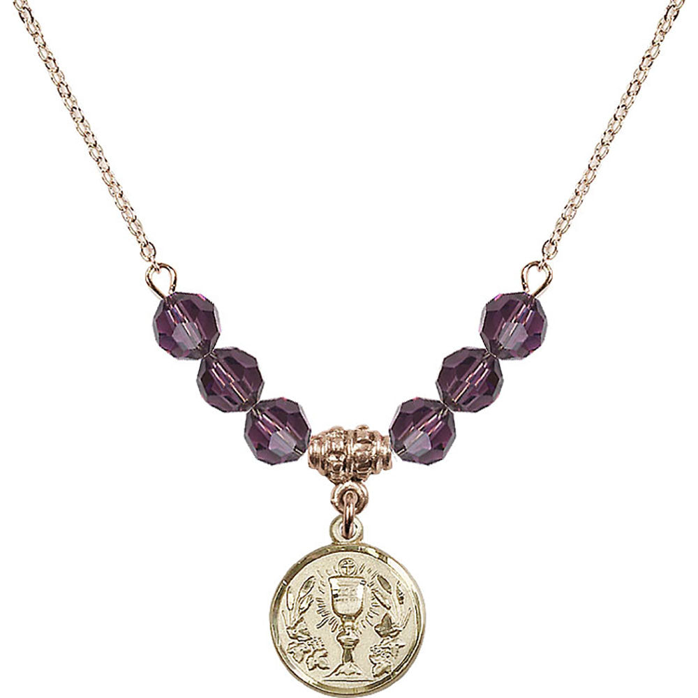 14kt Gold Filled Communion Chalice Birthstone Necklace with Amethyst Beads - 4203