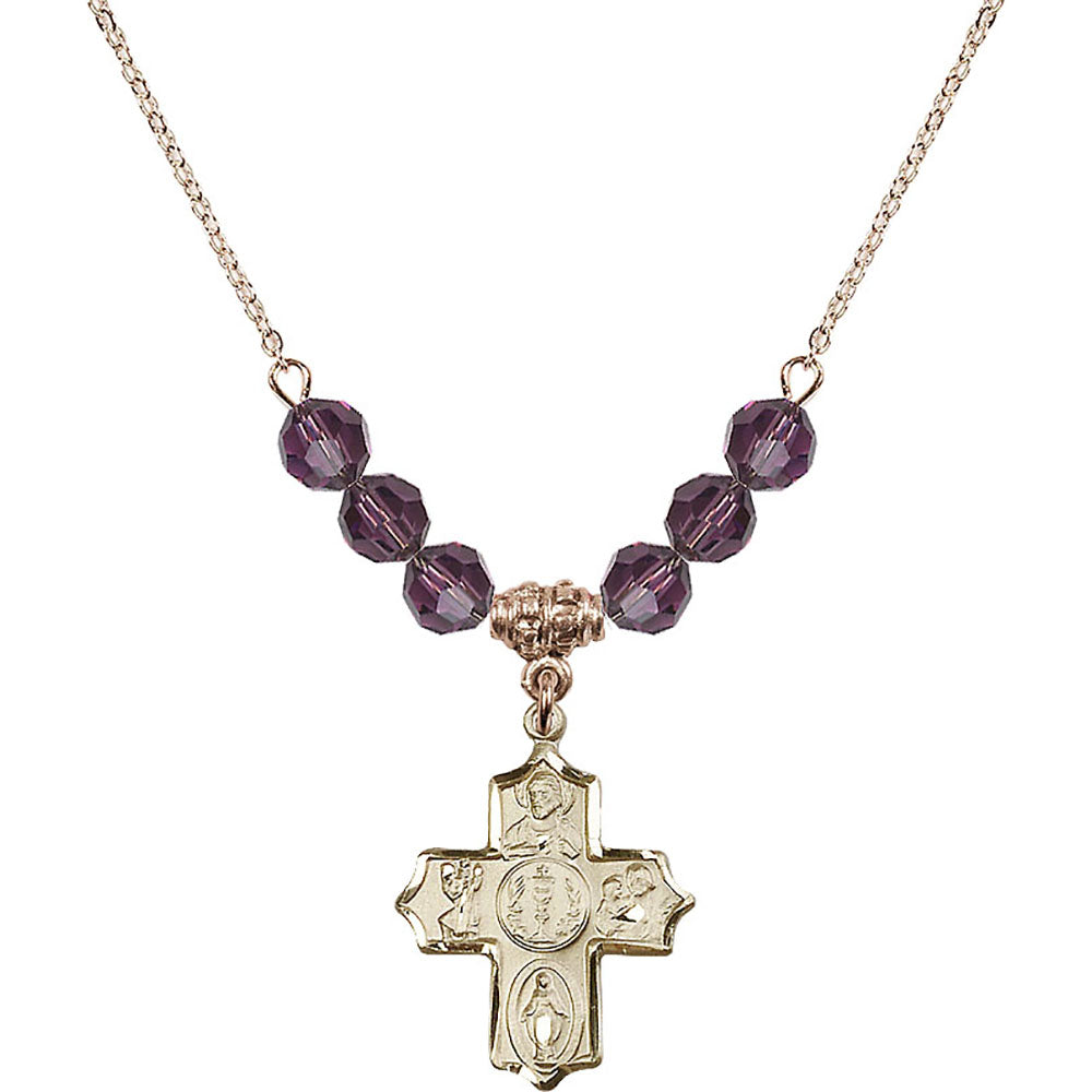 14kt Gold Filled 4-Way Birthstone Necklace with Amethyst Beads - 4256