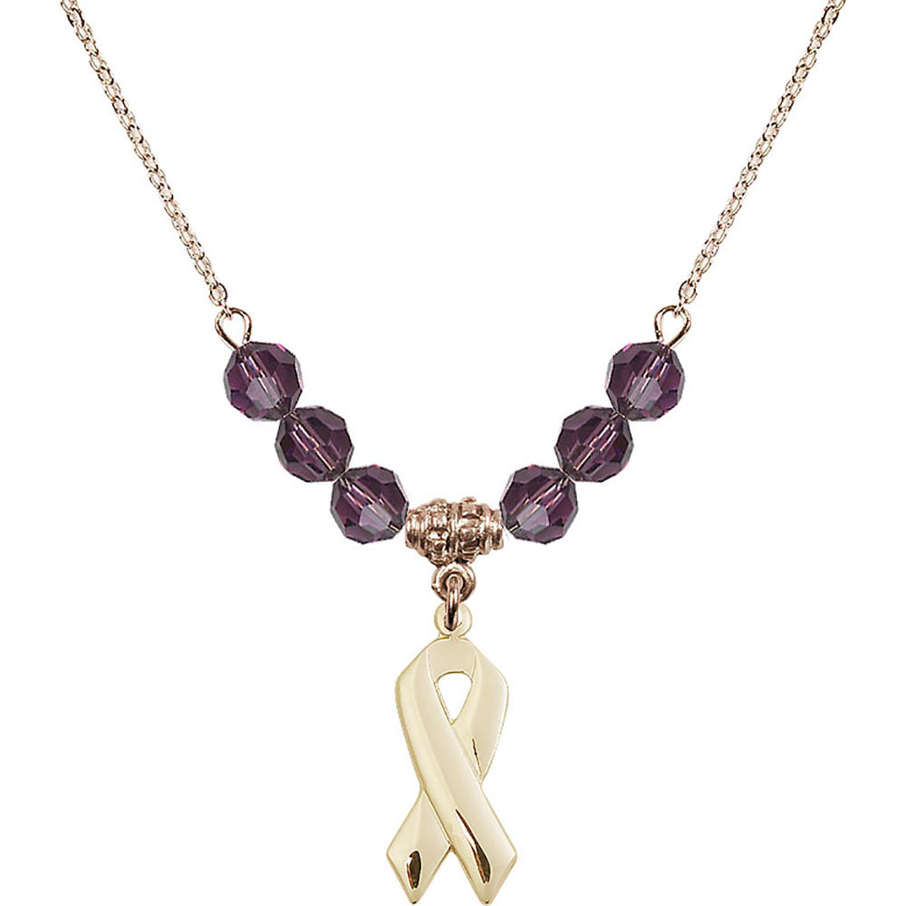 14kt Gold Filled Cancer Awareness Birthstone Necklace with Amethyst Beads - 5150