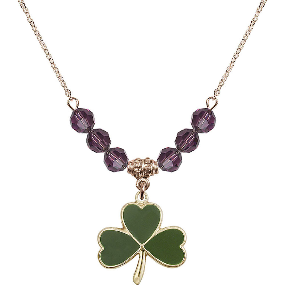 14kt Gold Filled Shamrock Birthstone Necklace with Amethyst Beads - 5248
