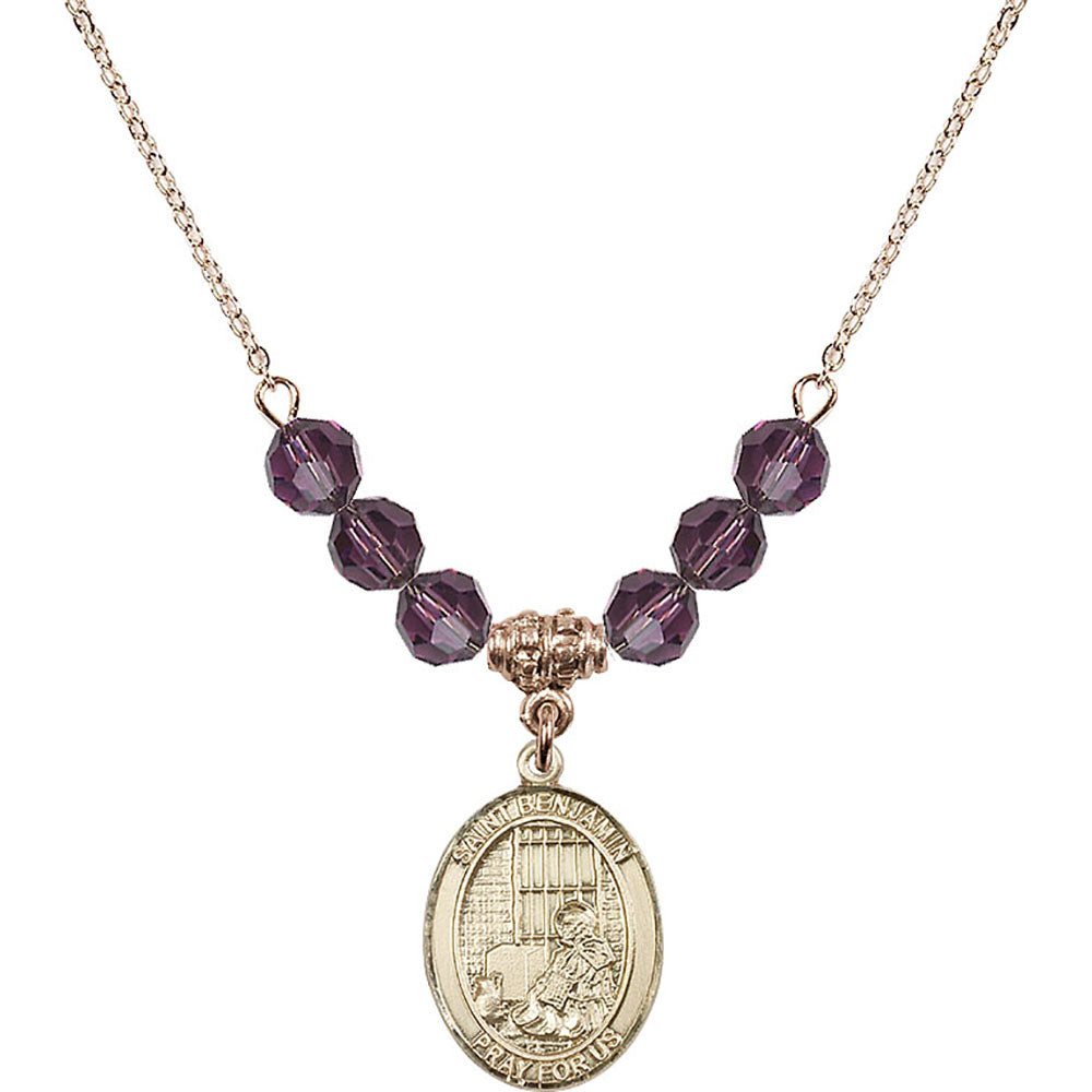 14kt Gold Filled Saint Benjamin Birthstone Necklace with Amethyst Beads - 8013