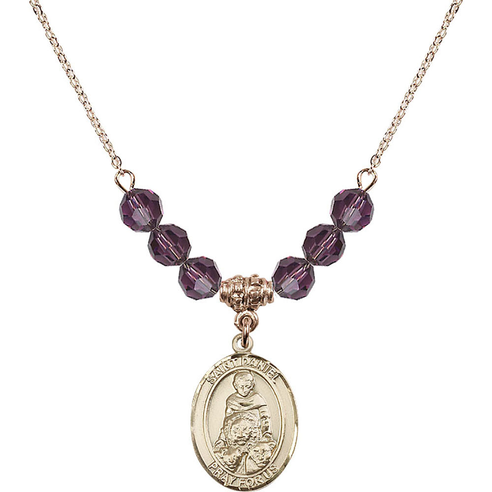14kt Gold Filled Saint Daniel Birthstone Necklace with Amethyst Beads - 8024