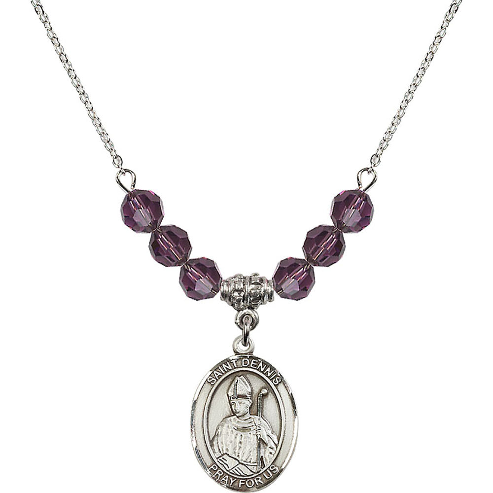 Sterling Silver Saint Dennis Birthstone Necklace with Amethyst Beads - 8025