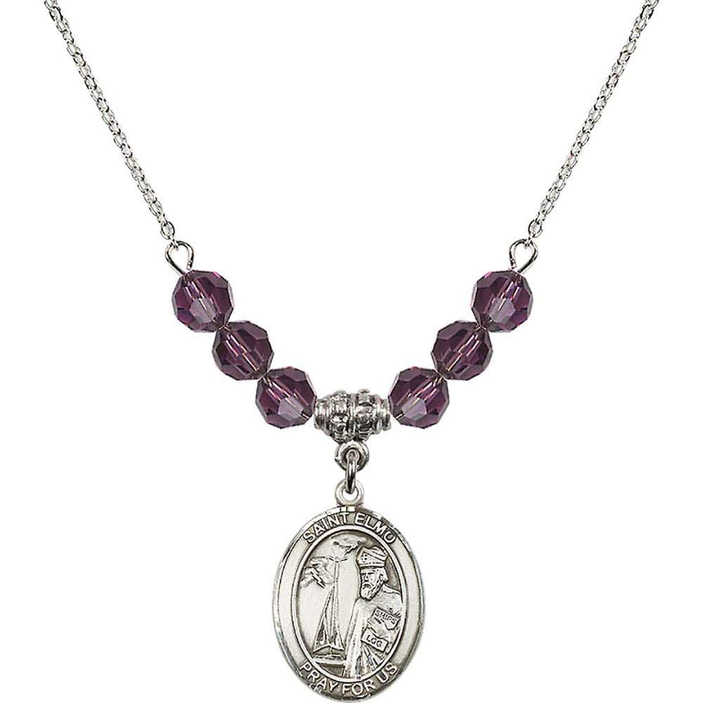 Sterling Silver Saint Elmo Birthstone Necklace with Amethyst Beads - 8031