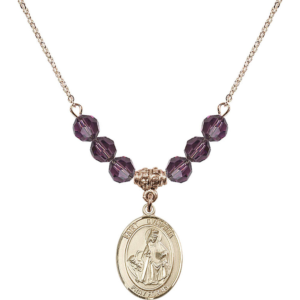 14kt Gold Filled Saint Dymphna Birthstone Necklace with Amethyst Beads - 8032