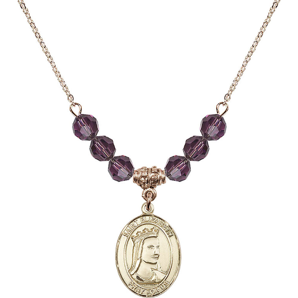 14kt Gold Filled Saint Elizabeth of Hungary Birthstone Necklace with Amethyst Beads - 8033
