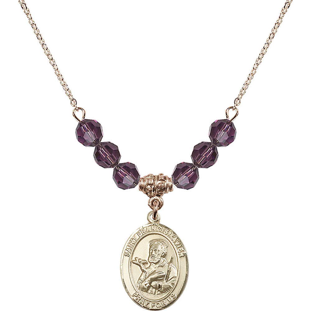 14kt Gold Filled Saint Francis Xavier Birthstone Necklace with Amethyst Beads - 8037