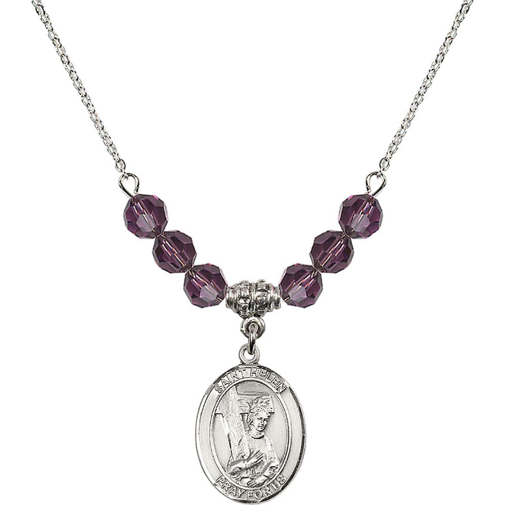 Sterling Silver Saint Helen Birthstone Necklace with Amethyst Beads - 8043