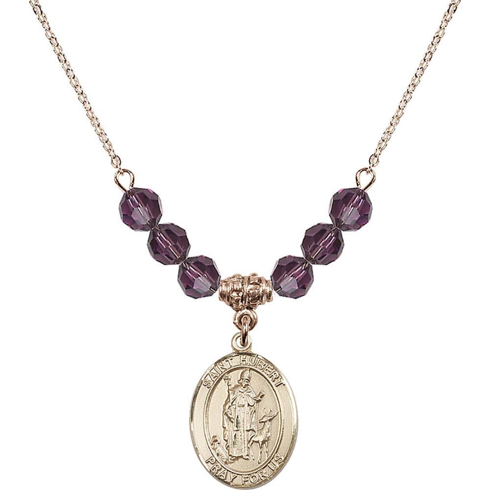 14kt Gold Filled Saint Hubert of Liege Birthstone Necklace with Amethyst Beads - 8045
