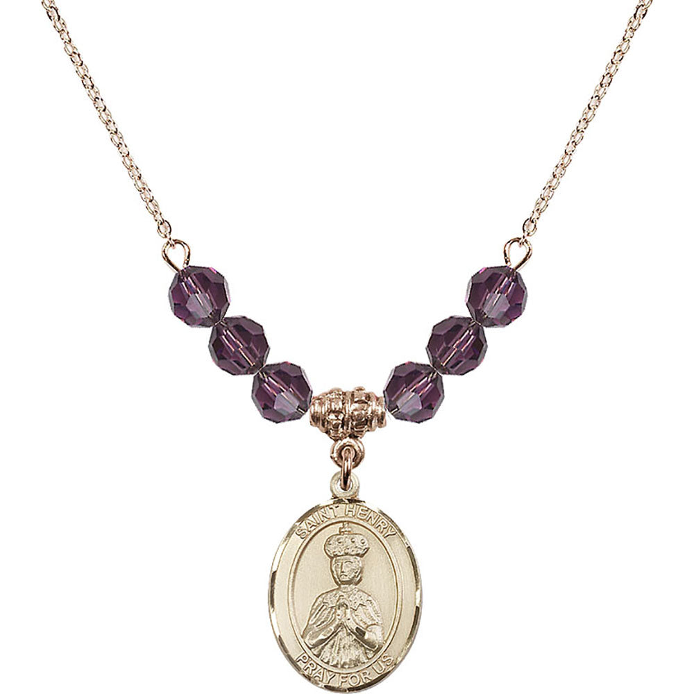 14kt Gold Filled Saint Henry II Birthstone Necklace with Amethyst Beads - 8046