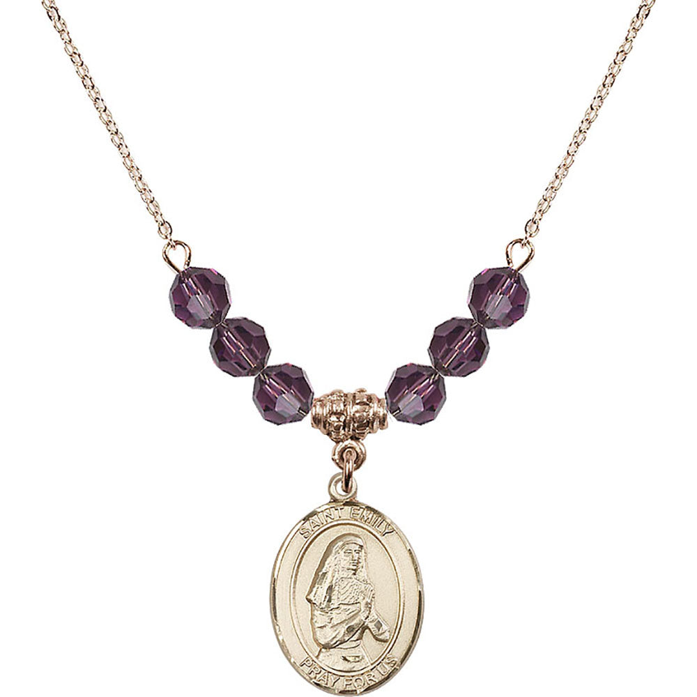 14kt Gold Filled Saint Emily de Vialar Birthstone Necklace with Amethyst Beads - 8047